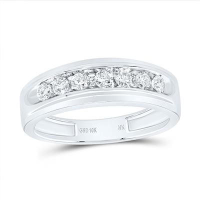 10K White Gold Band Diamond Wedding Band with 0.50Tw Rounds Diamonds - Miral Jewelry
