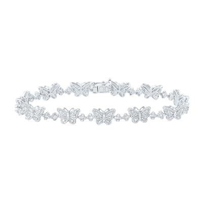 10K White Gold Butterflies Diamond Women's Bracelet with 2.00Tw Round Diamonds - Miral Jewelry