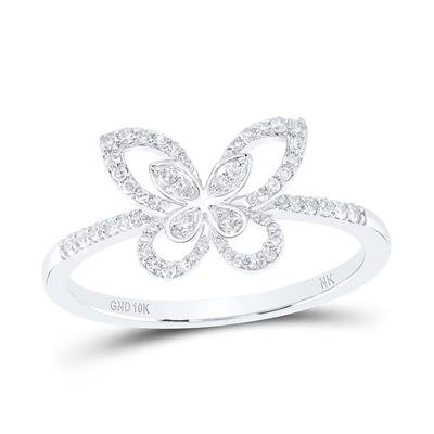 10K White Gold Butterfly Diamond Fashion Ring with 0.20Tw Round Diamonds - Miral Jewelry