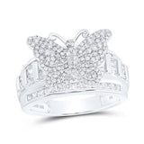 10K White Gold Butterfly Diamond Fashion Ring with 1.00Tw Round Diamonds - Miral Jewelry