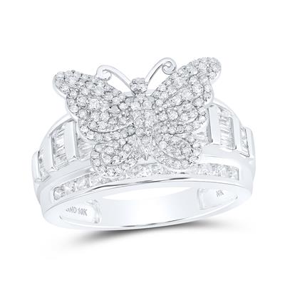 10K White Gold Butterfly Diamond Fashion Ring with 1.00Tw Round Diamonds - Miral Jewelry
