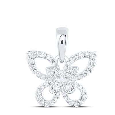 10k White Gold Butterfly Women's Pendant with 0.16Tw Round Diamonds - Miral Jewelry