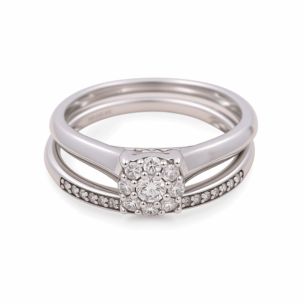 10K White Gold Cocktail Diamond Bridal Set Ring with 0.33Tw Round Diamonds - Miral Jewelry