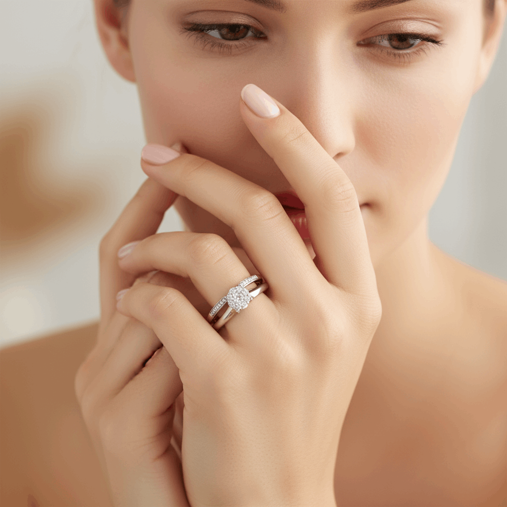 10K White Gold Cocktail Diamond Bridal Set Ring with 0.33Tw Round Diamonds - Miral Jewelry