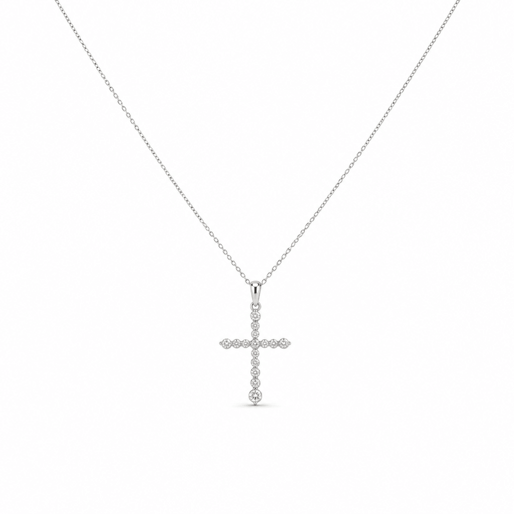 10k White Gold Cross Diamond Necklace 18" with 0.25Tw Round Diamonds - Miral Jewelry