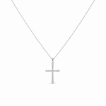 10k White Gold Cross Diamond Necklace 18" with 0.25Tw Round Diamonds - Miral Jewelry