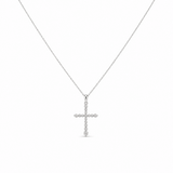 10k White Gold Cross Diamond Necklace 18" with 0.25Tw Round Diamonds - Miral Jewelry