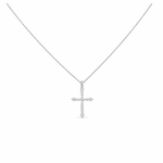10k White Gold Cross Diamond Necklace 18" with 0.25Tw Round Diamonds - Miral Jewelry