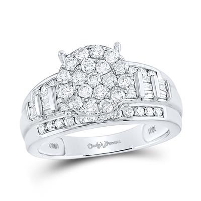 10K White Gold Diamond Fashion Ring with 1.00Tw Baguette and Round Diamonds - Miral Jewelry