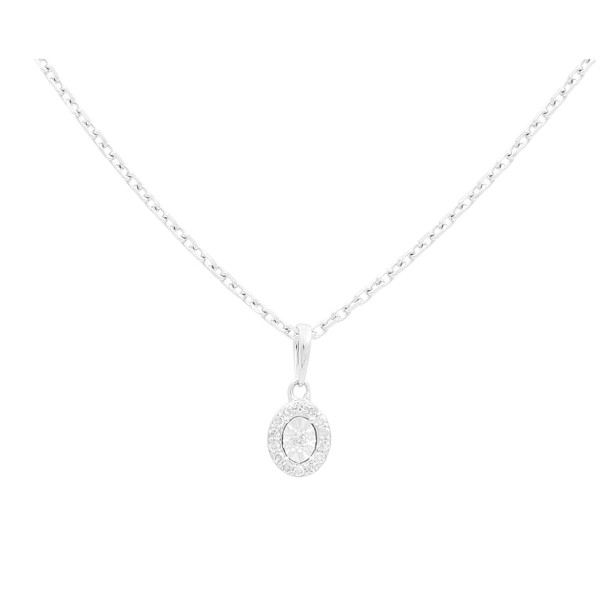 10K White Gold Oval Diamond Cluster Necklace 0.06 ct tw, 18in