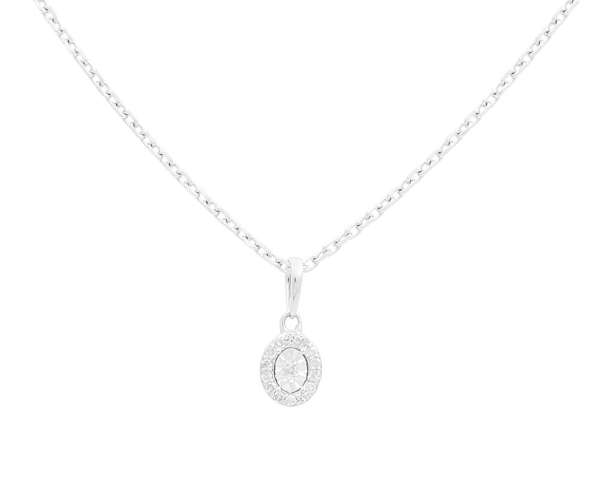 10k White Gold Fashion Diamond Necklace 18" with 0.06Tw Round Diamonds - Miral Jewelry