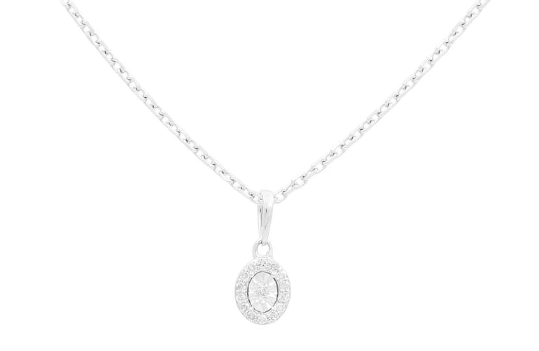 10k White Gold Fashion Diamond Necklace 18" with 0.06Tw Round Diamonds - Miral Jewelry