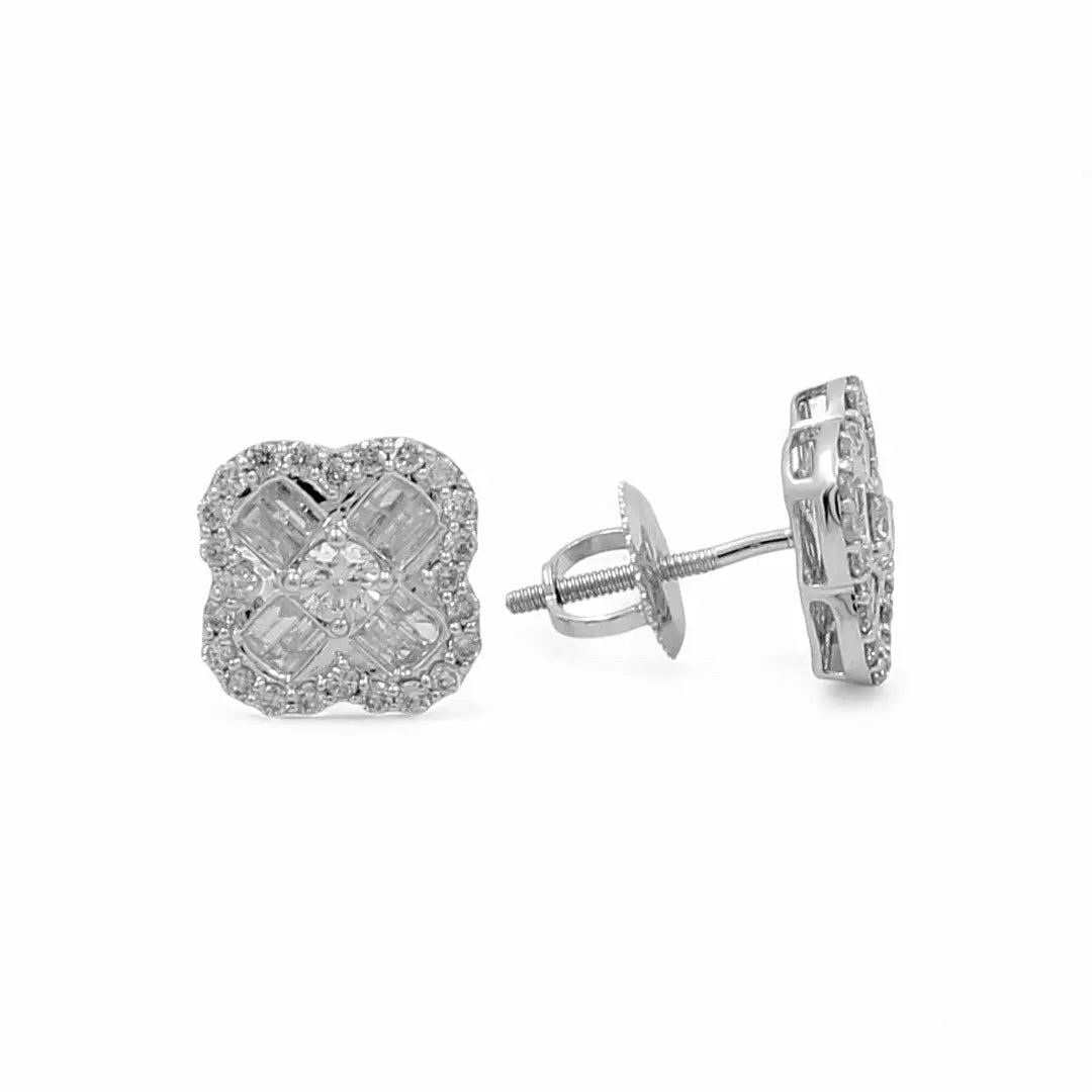 10K White Gold Flower Diamond Women's Earring - Miral Jewelry