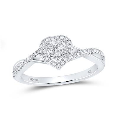 10K White Gold Heart Diamond Fashion Ring with 0.33Tw Round Diamonds - Miral Jewelry