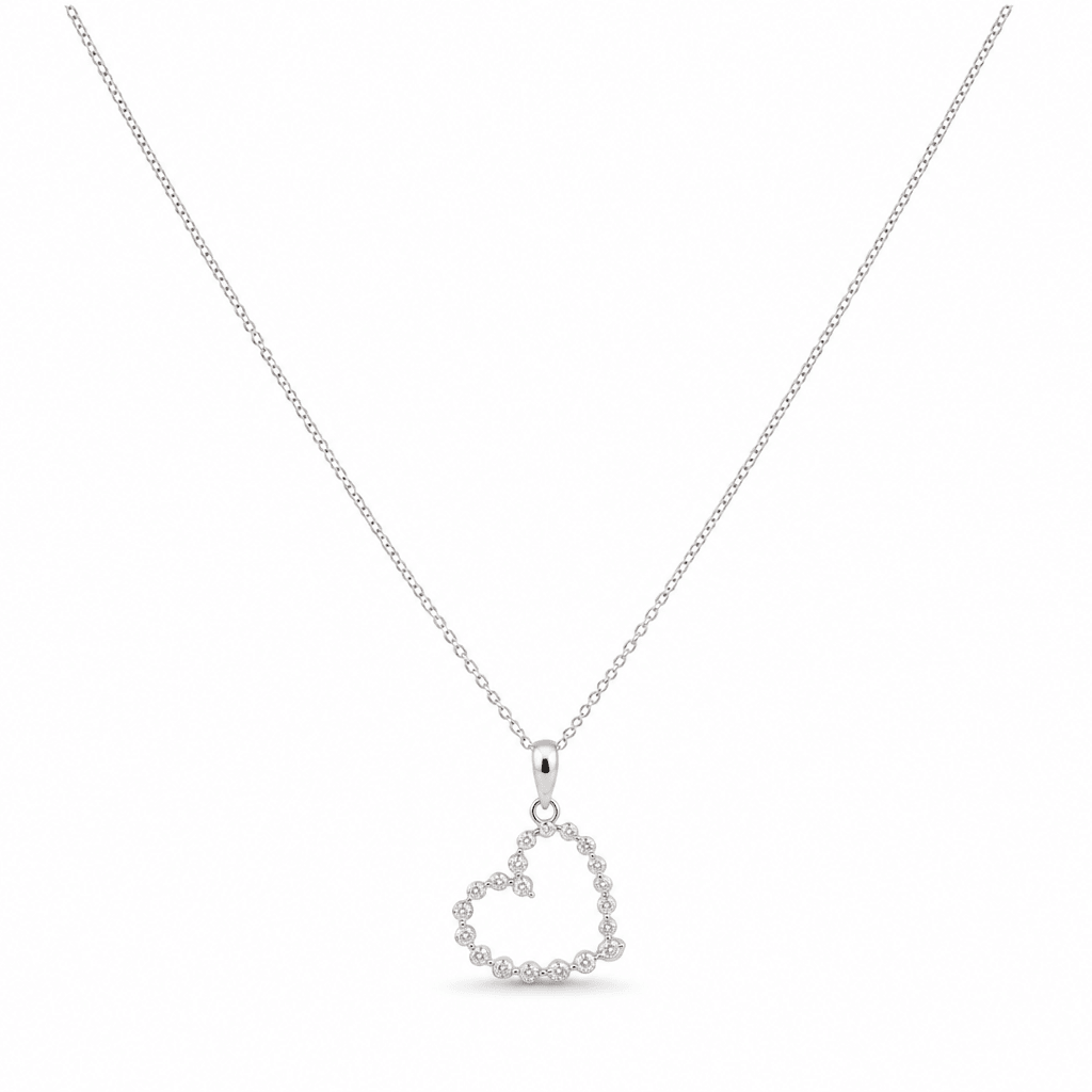10k White Gold Heart Diamond Necklace 18" with 0.25Tw Round Diamonds - Miral Jewelry