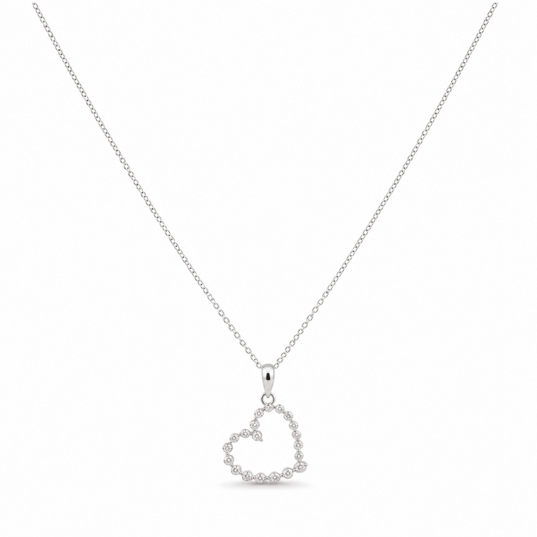 10k White Gold Heart Diamond Necklace 18" with 0.25Tw Round Diamonds - Miral Jewelry