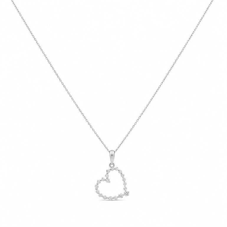 10k White Gold Heart Diamond Necklace 18" with 0.25Tw Round Diamonds - Miral Jewelry