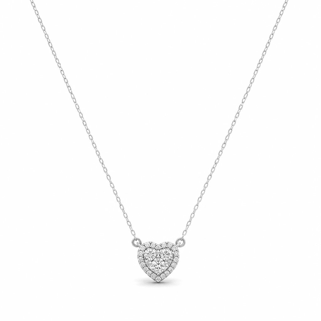 10k White Gold Heart Diamond Necklace 18" with 0.33Tw Round Diamonds - Miral Jewelry