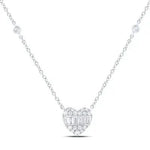 10K White Gold Heart Diamond Women's Necklace wiht 0.25Tw Round and Baguette Diamonds - Miral Jewelry