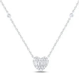 10K White Gold Heart Diamond Women's Necklace wiht 0.25Tw Round and Baguette Diamonds - Miral Jewelry
