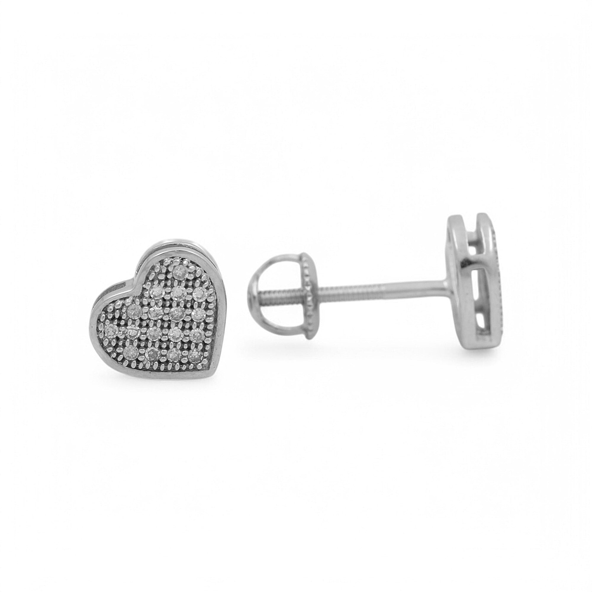 10K White Gold Heart Earrings with 0.16Tw Round Diamonds - Miral Jewelry