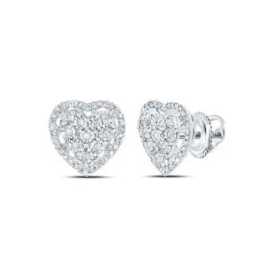 10K White Gold Heart Cluster Diamond Stud Earrings 0.25 ct tw