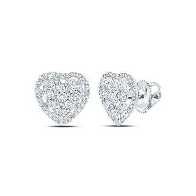 10K White Gold Heart Earrings with 0.25Tw Round Diamonds - Miral Jewelry