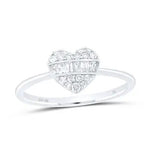 10K White Gold Heart Woman Fashion Ring with 0.25Tw Round and Baguette Diamonds - Miral Jewelry