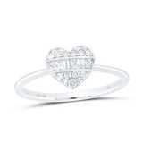 10K White Gold Heart Woman Fashion Ring with 0.25Tw Round and Baguette Diamonds - Miral Jewelry
