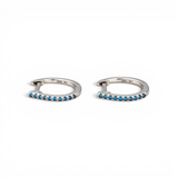 10K White Gold Huggie Earrings with 0.05Tw Round Sapphires - Miral Jewelry