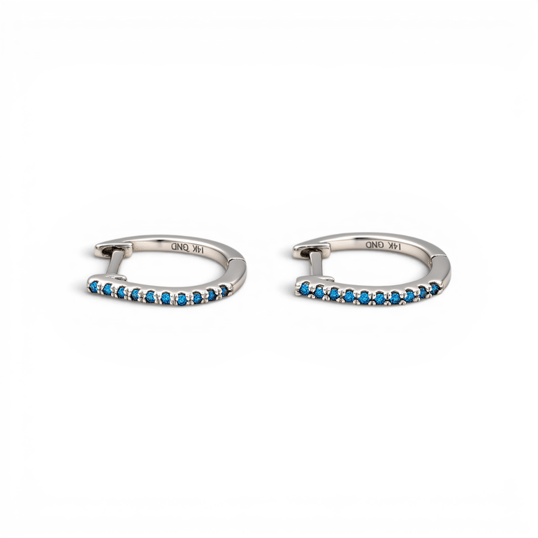 10K White Gold Huggie Earrings with 0.05Tw Round Sapphires - Miral Jewelry