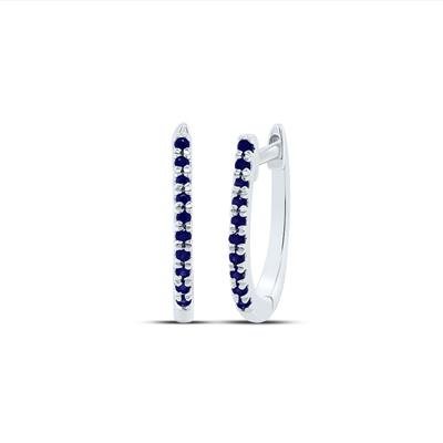 10K White Gold Huggie Earrings with 0.05Tw Round Sapphires - Miral Jewelry