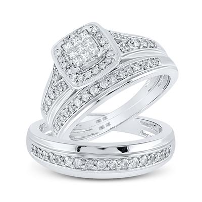 10k White Gold Modern 3 Pieces Set with 0.75Tw Round Diamonds - Miral Jewelry