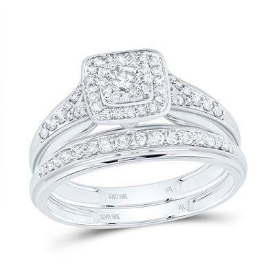 10K White Gold Square Halo Diamond Trio Set 0.87 ct tw – view 2