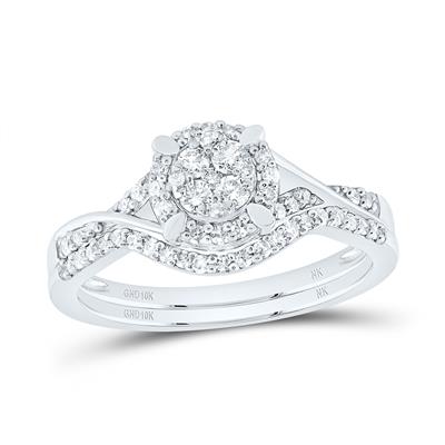10K White Gold Modern Diamond Bridal Set Ring with 0.38Tw Round Diamonds - Miral Jewelry