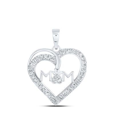 10K White Gold MOM Heart Diamond Pendant 0.16 ct tw