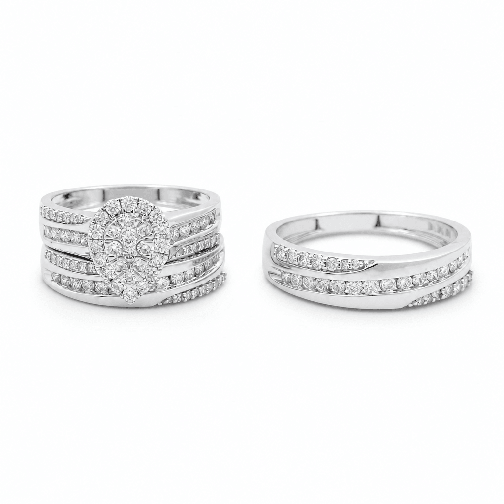 10k White Gold Pear 3 Pieces Diamond with 1.50Tw Round Diamonds - Miral Jewelry