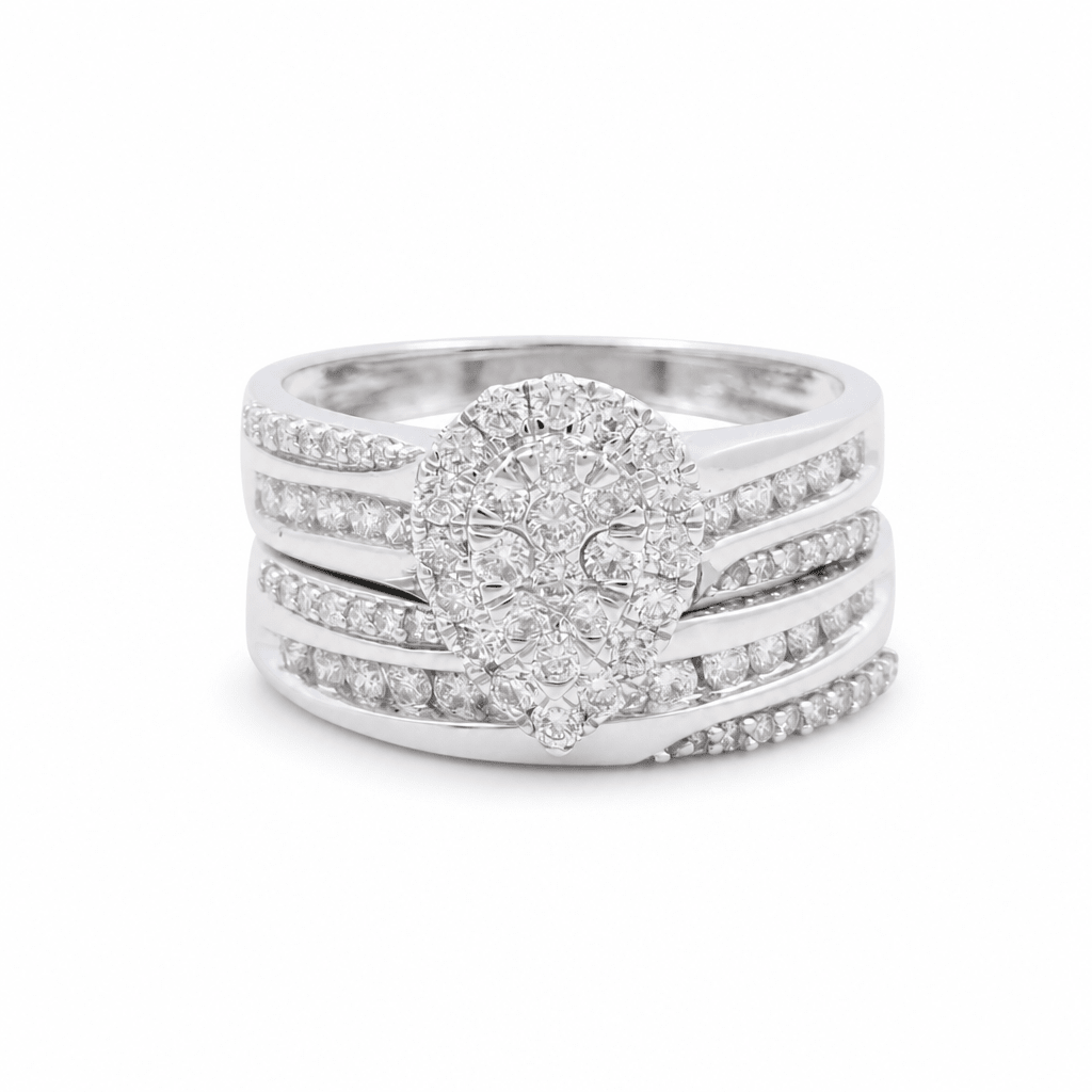 10k White Gold Pear 3 Pieces Diamond with 1.50Tw Round Diamonds - Miral Jewelry