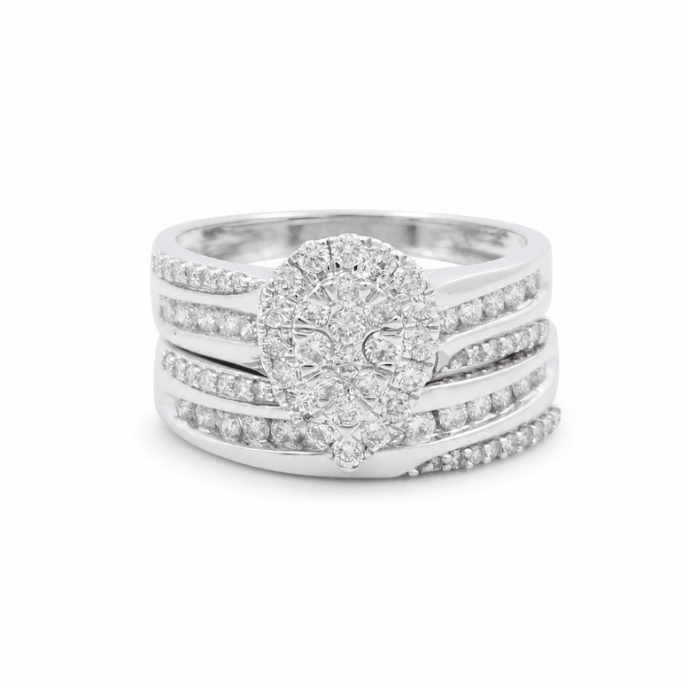 10k White Gold Pear 3 Pieces Diamond with 1.50Tw Round Diamonds - Miral Jewelry