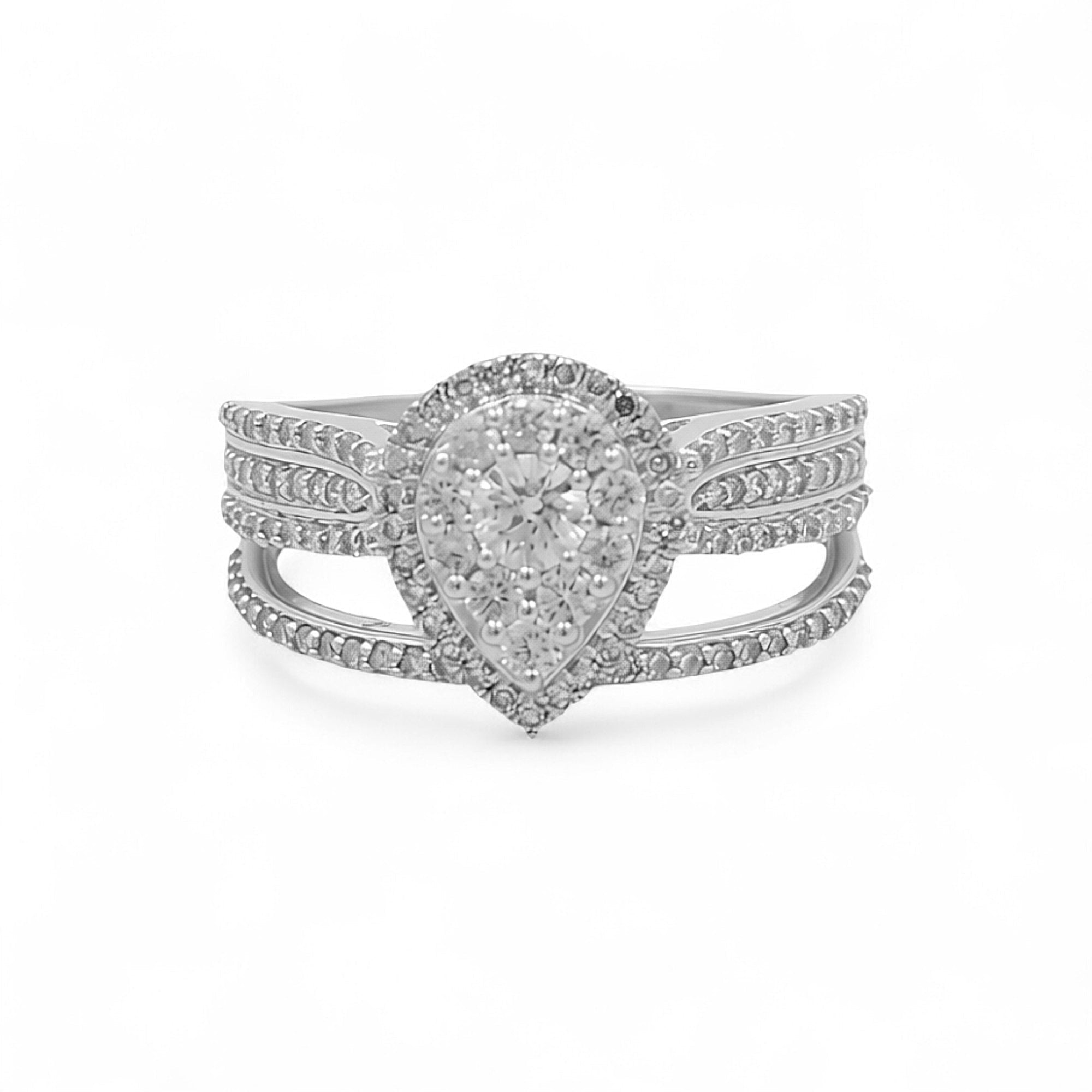 10K White Gold Pear Diamond Bridal Set Ring with 0.87Tw Round Diamonds - Miral Jewelry