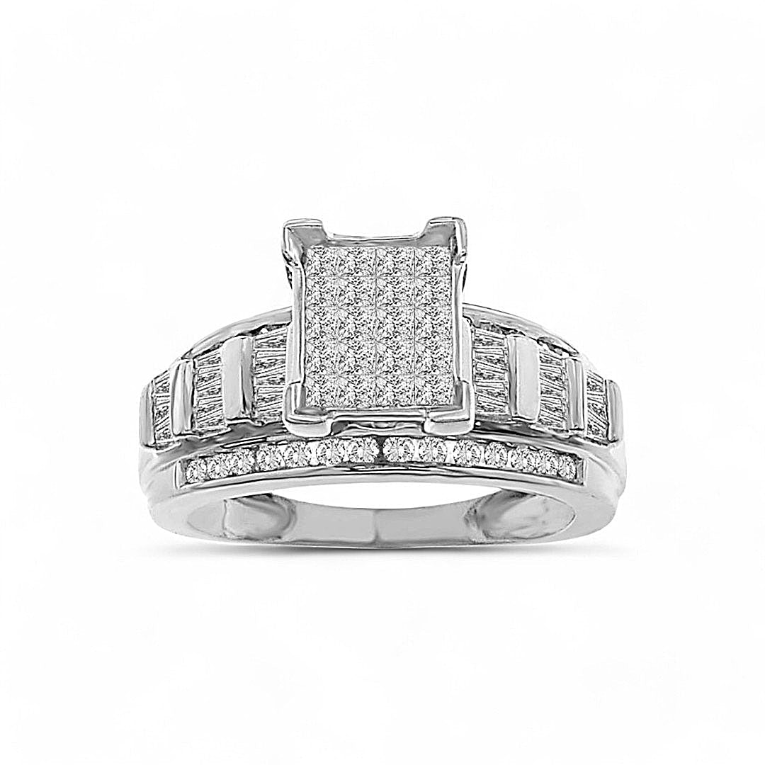 10K White Gold Princess Cluster Diamond Engagement Ring 1.00 ct tw
