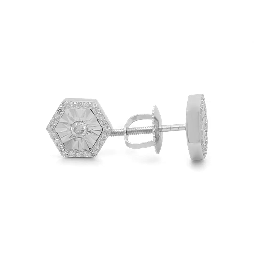 10K White Gold Hexagon Diamond Stud Earrings 0.20 ct tw