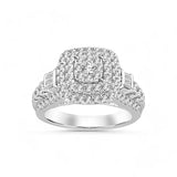 10K White Gold Square Diamond Engagement Ring with 1.50Tw Baguette and Round Diamonds - Miral Jewelry