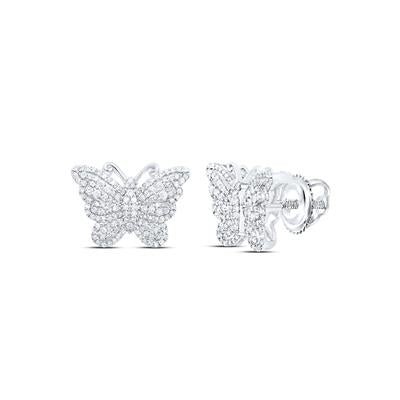 10K White Gold Stud Butterflies Diamond Earrings with 0.62Tw Round Diamonds - Miral Jewelry