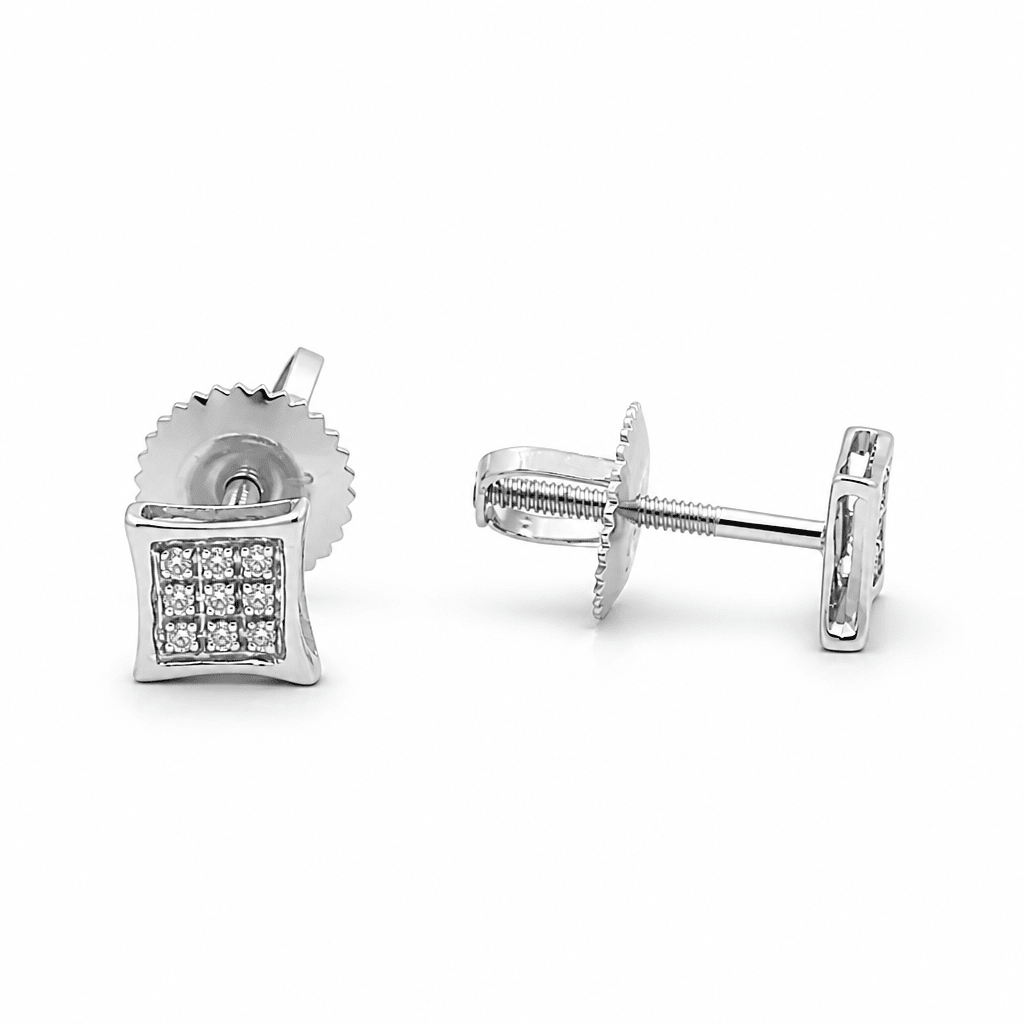 10K White Gold Stud Diamond Earrings with 0.05Tw Round Diamonds - Miral Jewelry