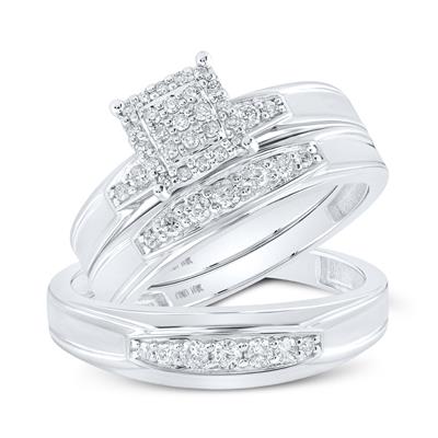 10k White Gold Trio 3 Pieces Set with 0.50Tw Round Diamonds - Miral Jewelry
