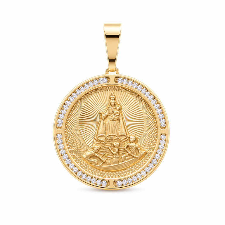 10K Yellow Caridad Del Cobre Medal Pendant - Miral Jewelry