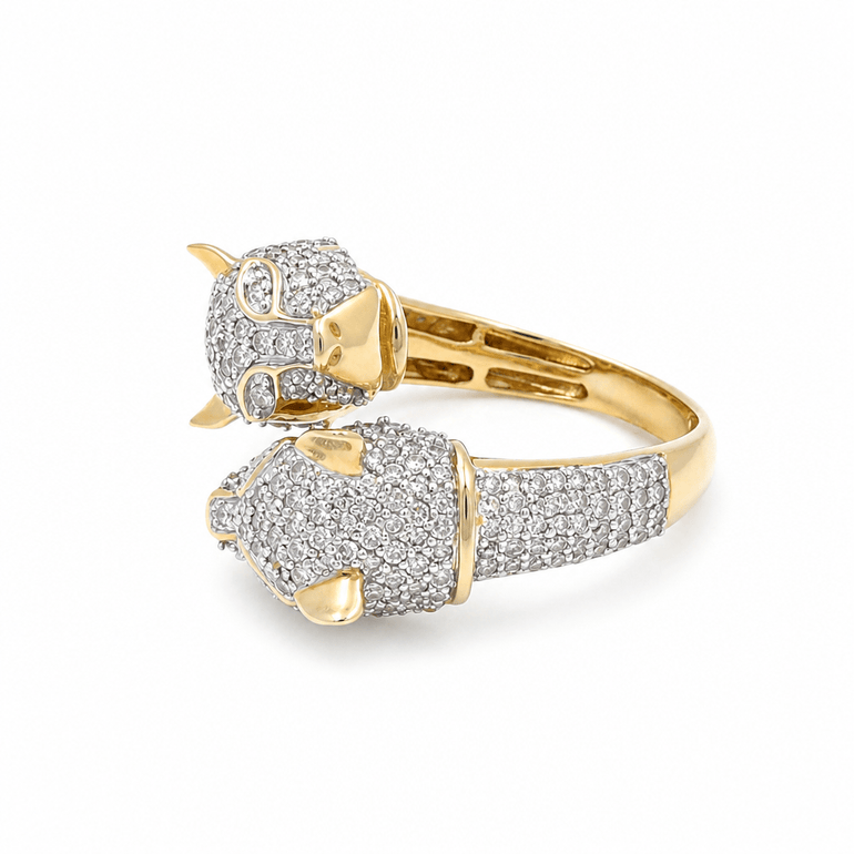 10K Yellow Gold 2 Tiger Diamond Fashion Ring with 1.62Tw Round Diamonds - Miral Jewelry