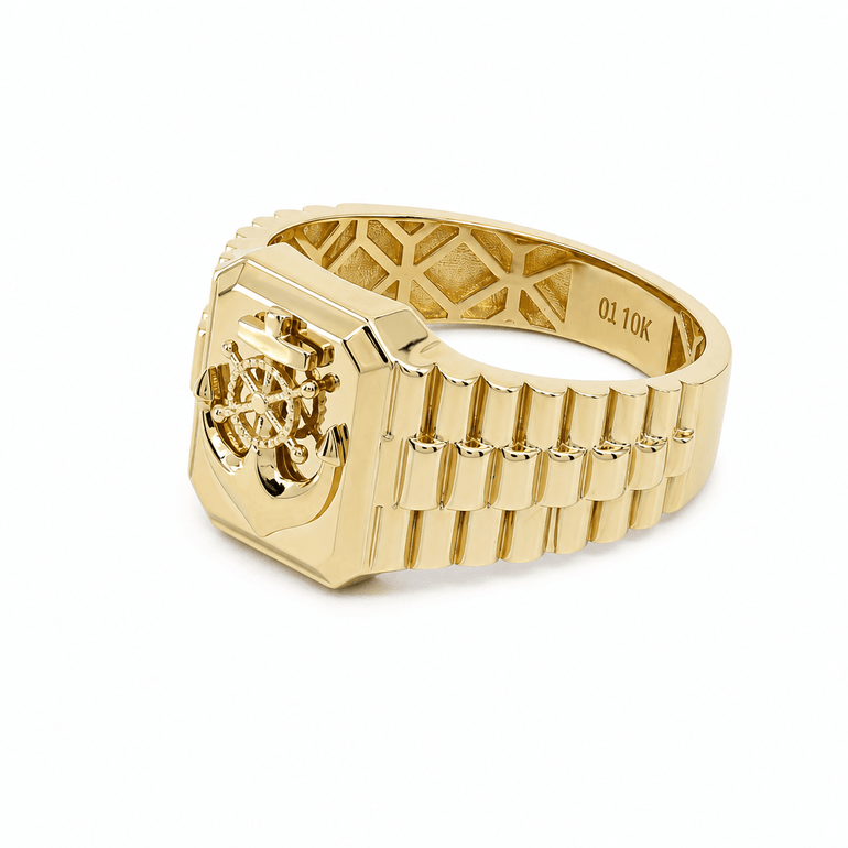 10k Yellow Gold Anchor Fashion Ring Men's - Miral Jewelry