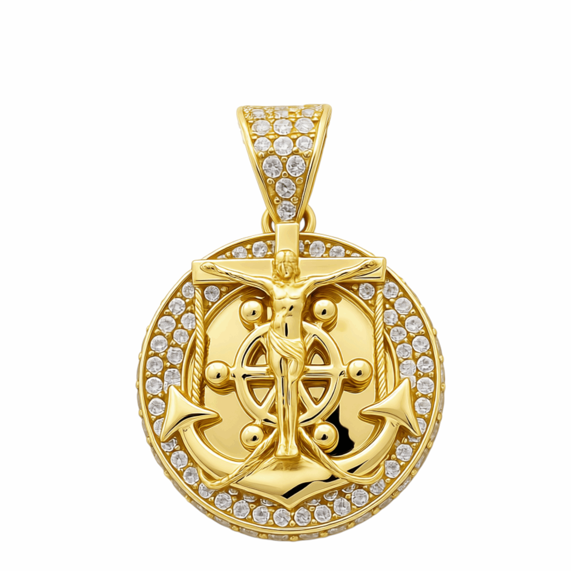 10K Yellow Gold Anchor Medal Unisex Pendant - Miral Jewelry